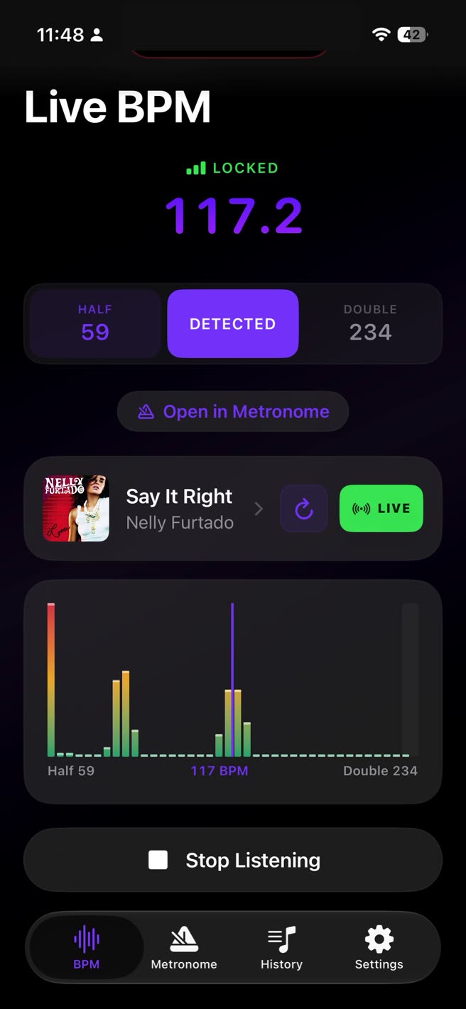 MagicBPM live BPM detection screen